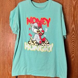 Paid Dues Men's Graphic T-Shirt Sz XL Teal Top Money Hungry Bear Design